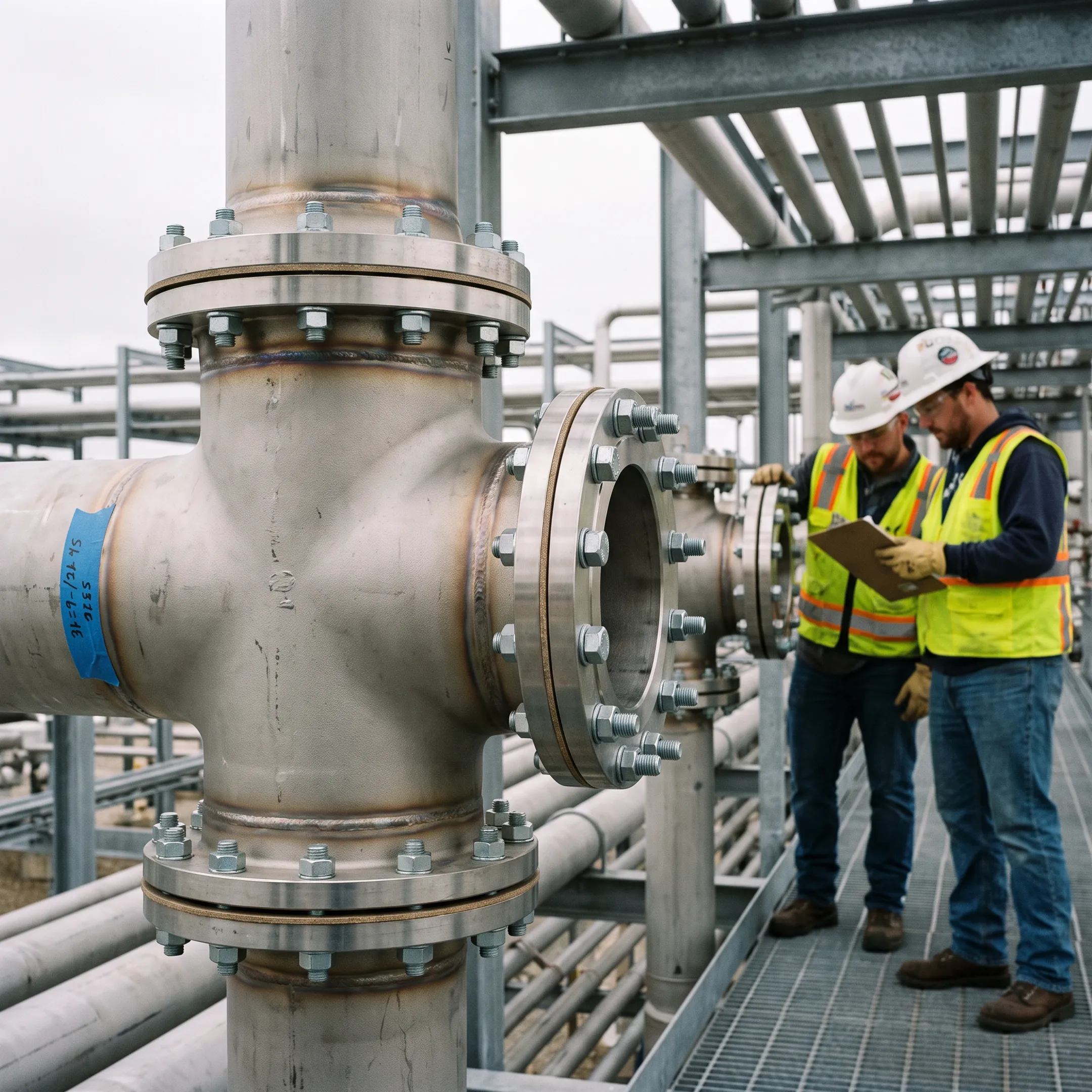 Process piping with stainless steel tees