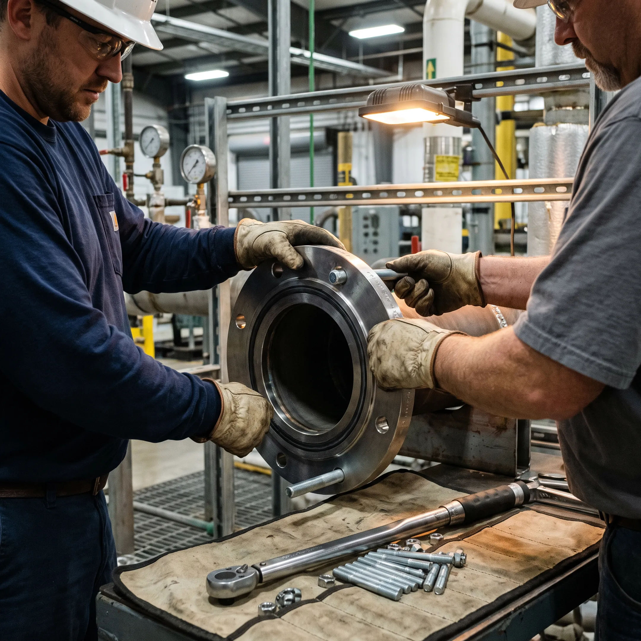 Blank flanges for manufacturing maintenance