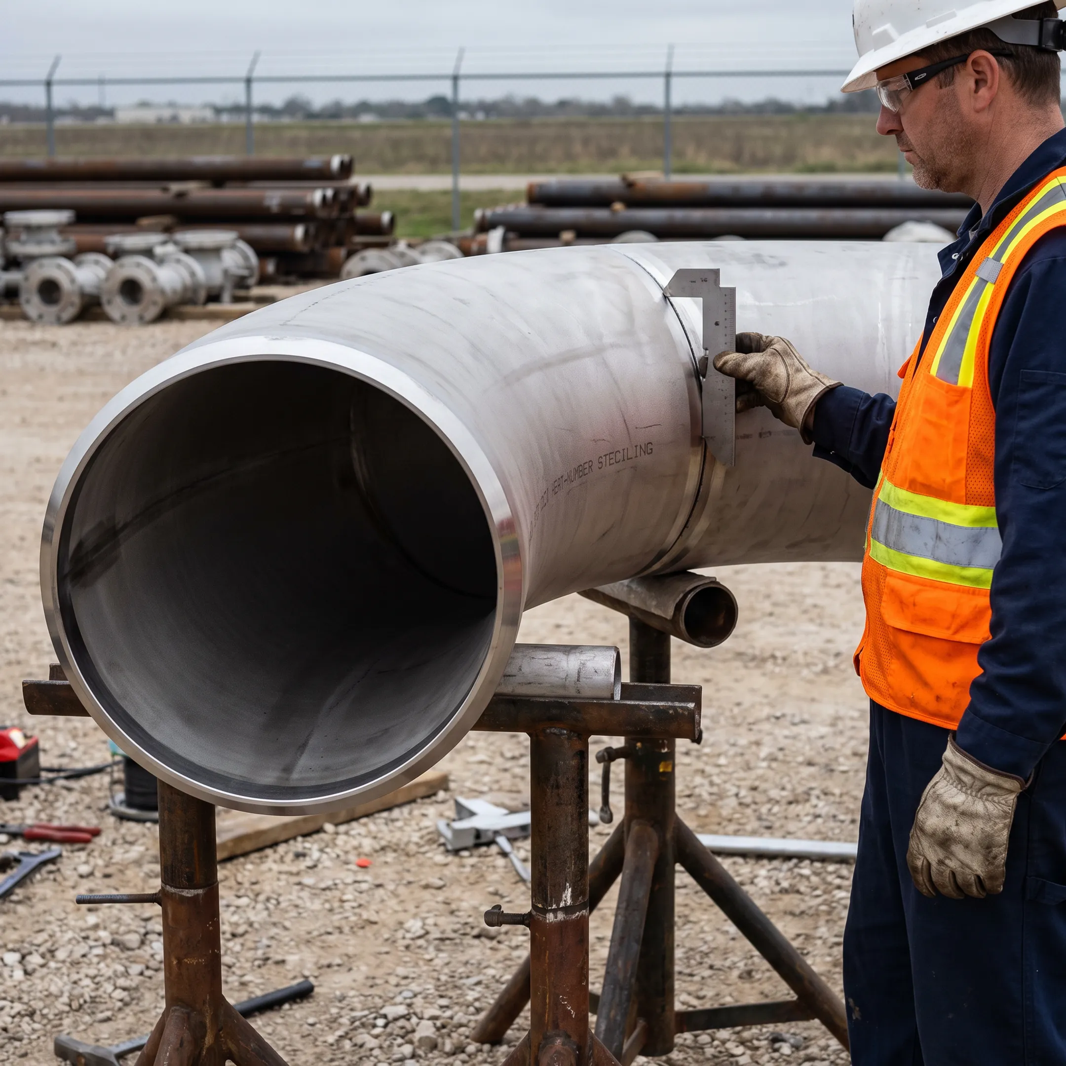 Pipeline construction with stainless steel elbow