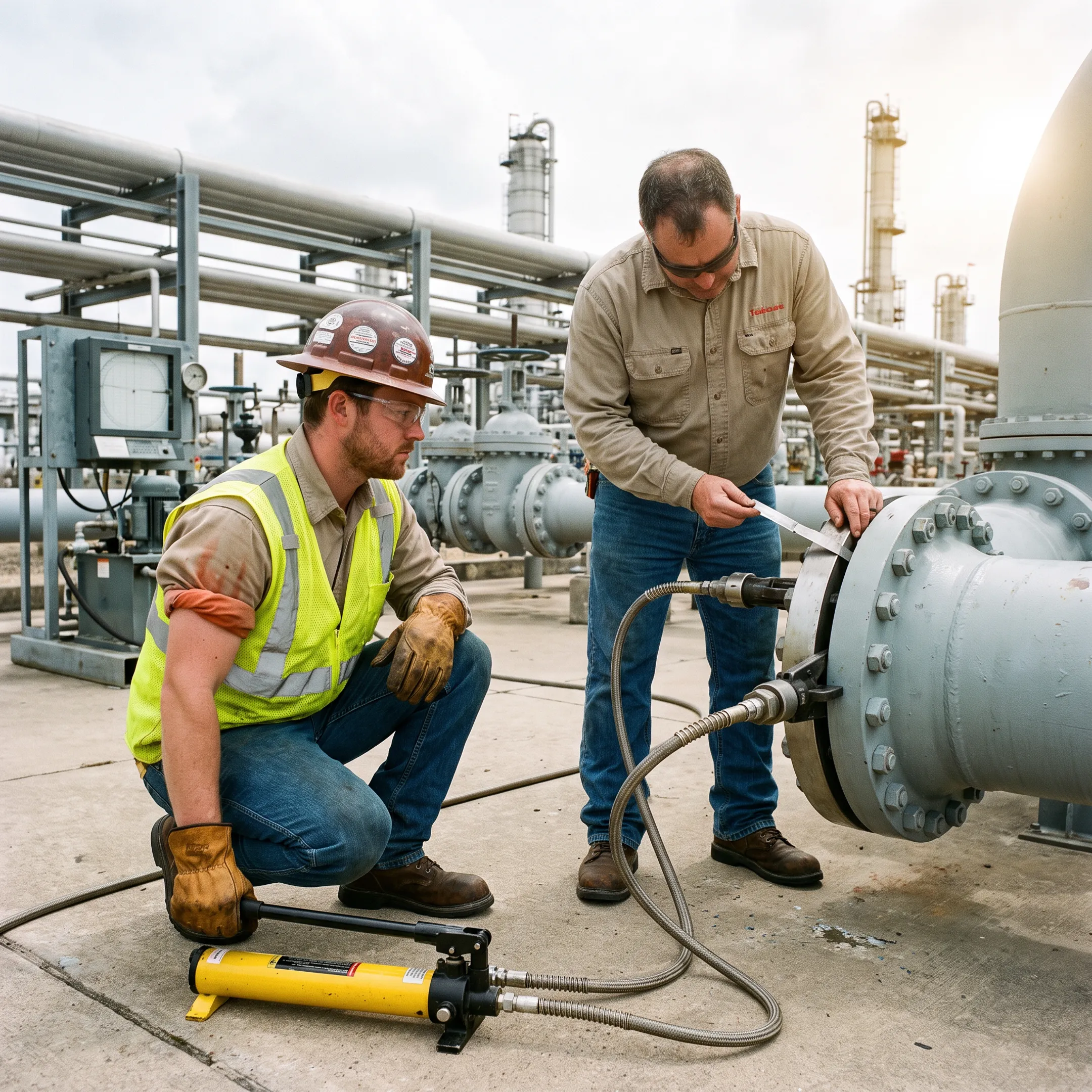 Petrochemical maintenance with hydraulic flange tools
