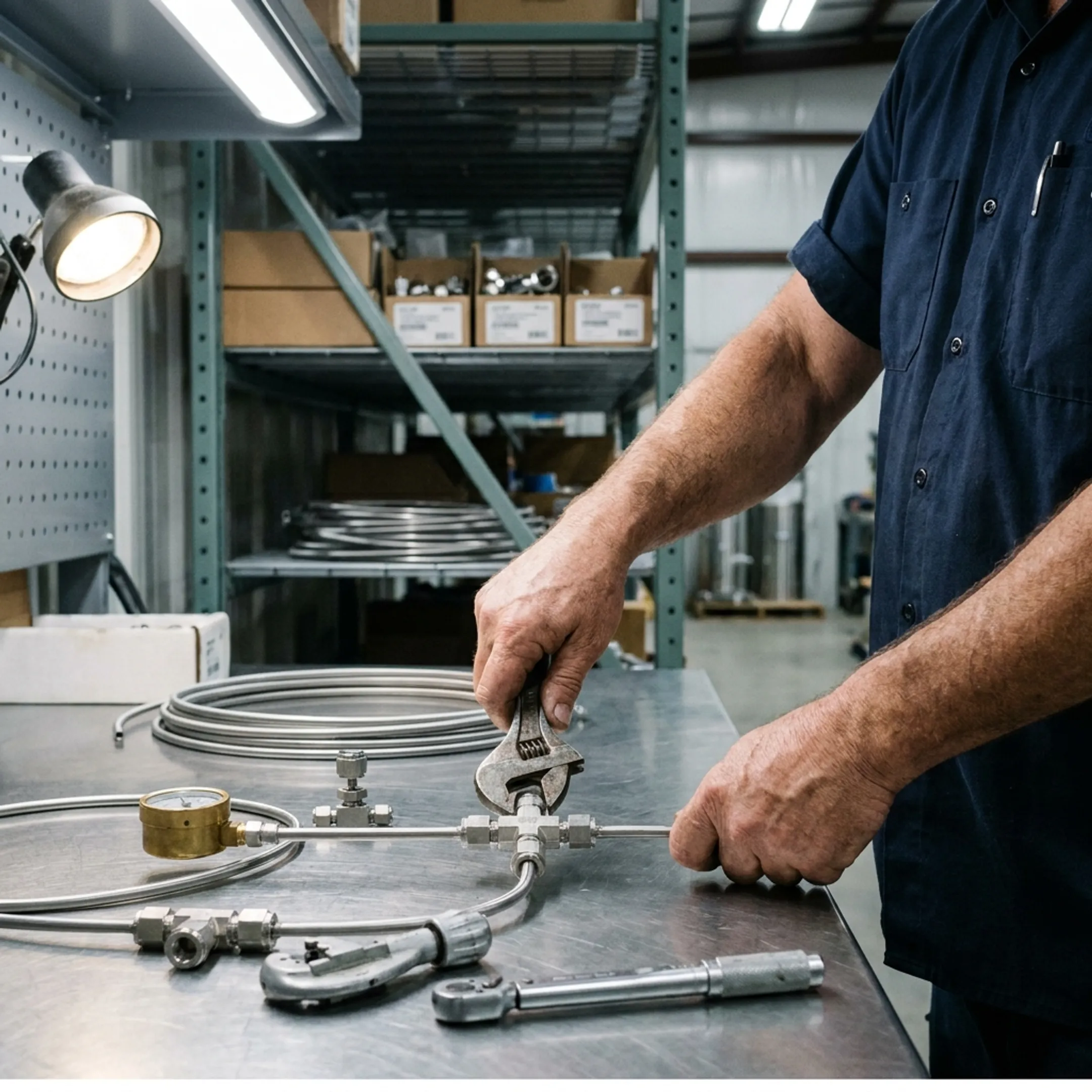 Instrumentation system with stainless steel tee fitting
