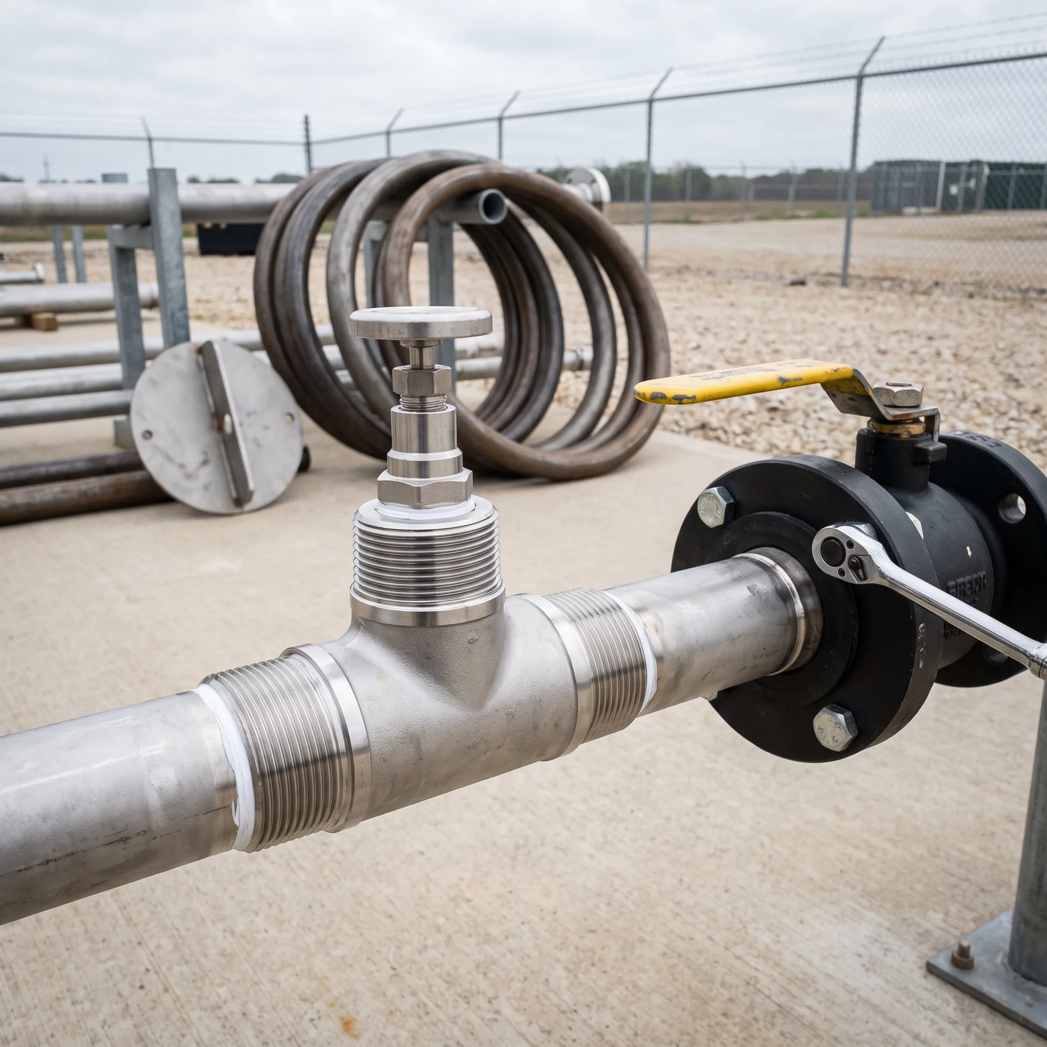 Process piping with stainless steel NPT tee fitting