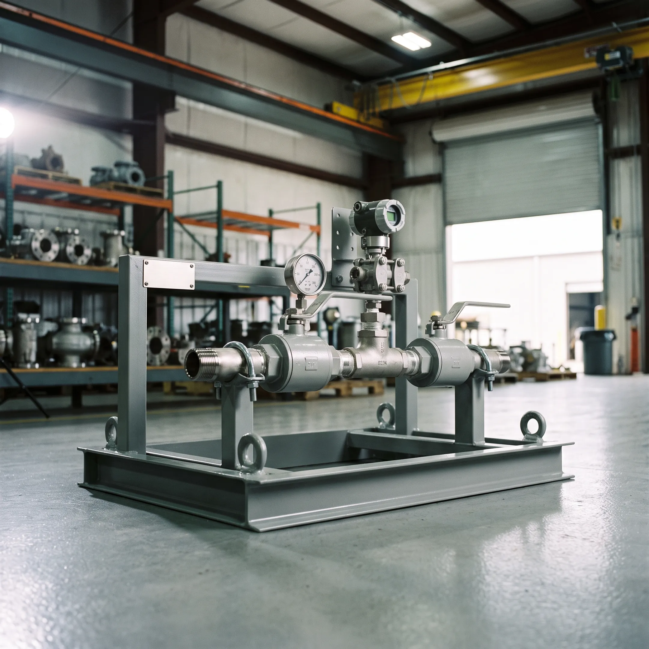 Skid assembly with stainless steel NPT tee fitting