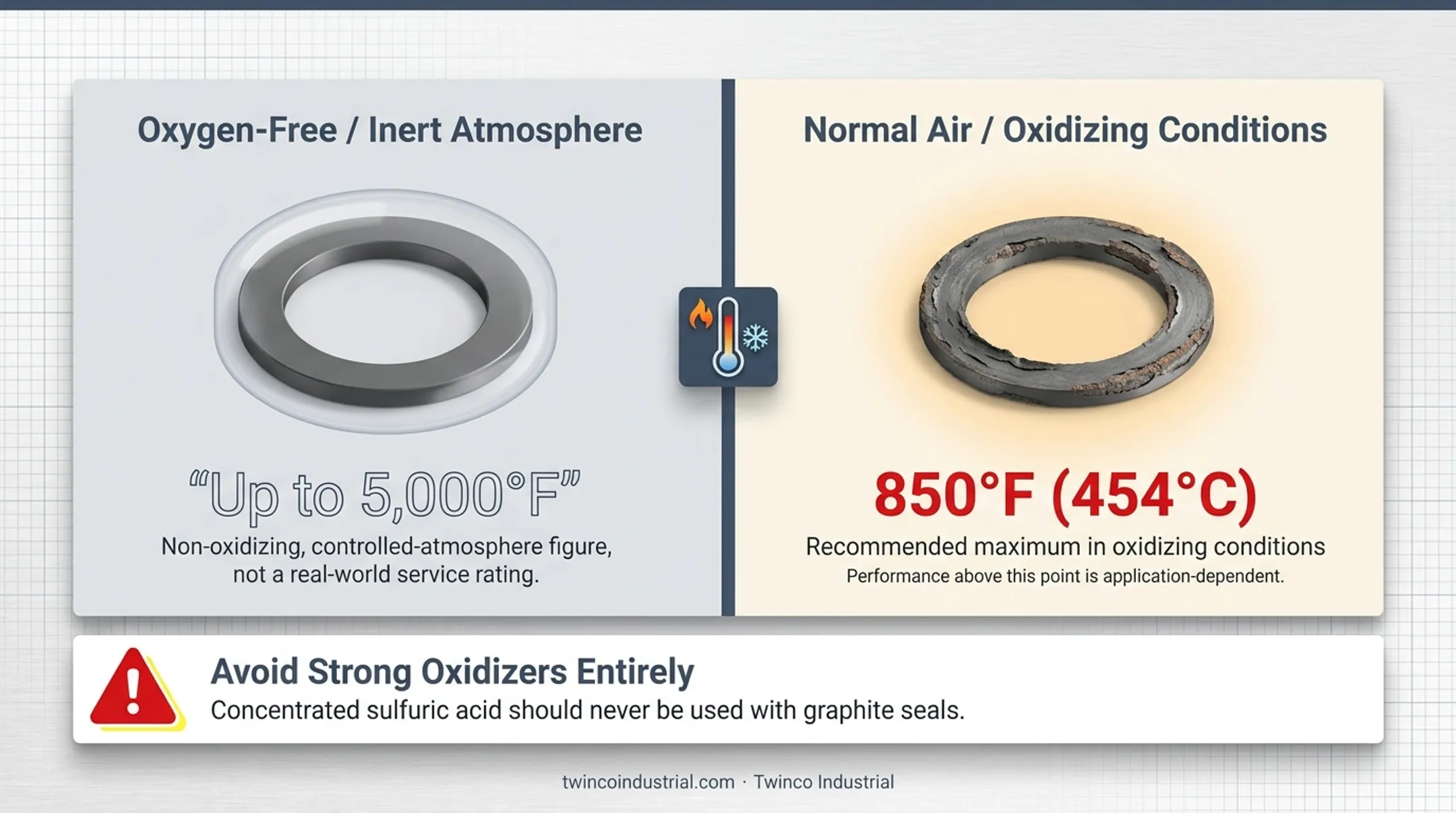 Flexible graphite gasket temperature and oxidation limits comparison
