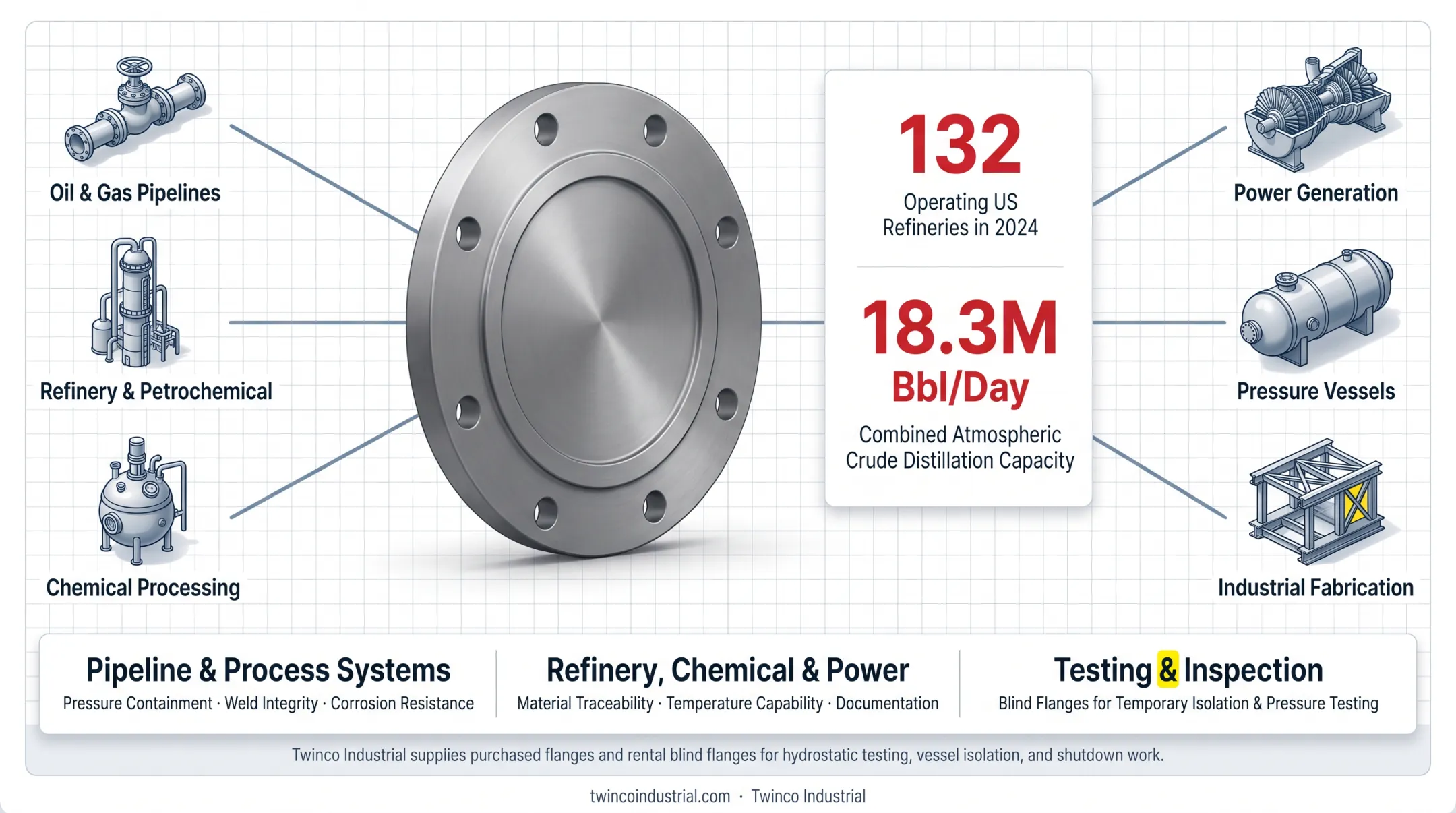 Forged steel flange applications and United States refining scale