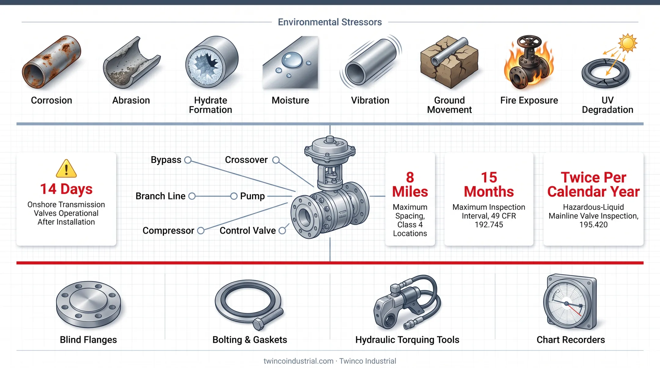 Pipeline shutoff valve regulatory timing and spacing requirements