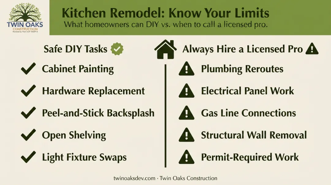 DIY versus licensed contractor kitchen renovation tasks split comparison chart