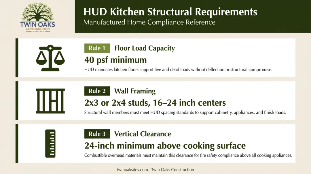 Three HUD structural rules governing mobile home kitchen remodel constraints