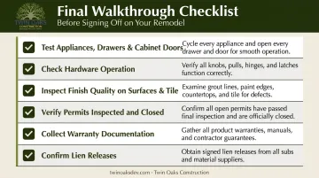 Kitchen remodel final walkthrough checklist six key inspection items before sign-off