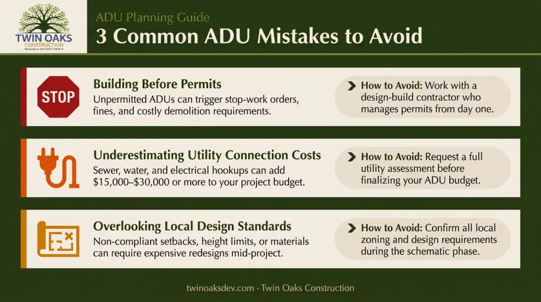 Three common ADU mistakes to avoid unpermitted construction utility costs design standards