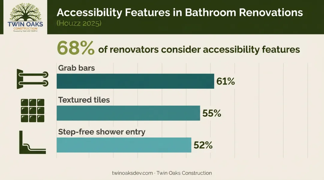 Guest bathroom accessibility features adoption rates grab bars flooring and low-curb showers