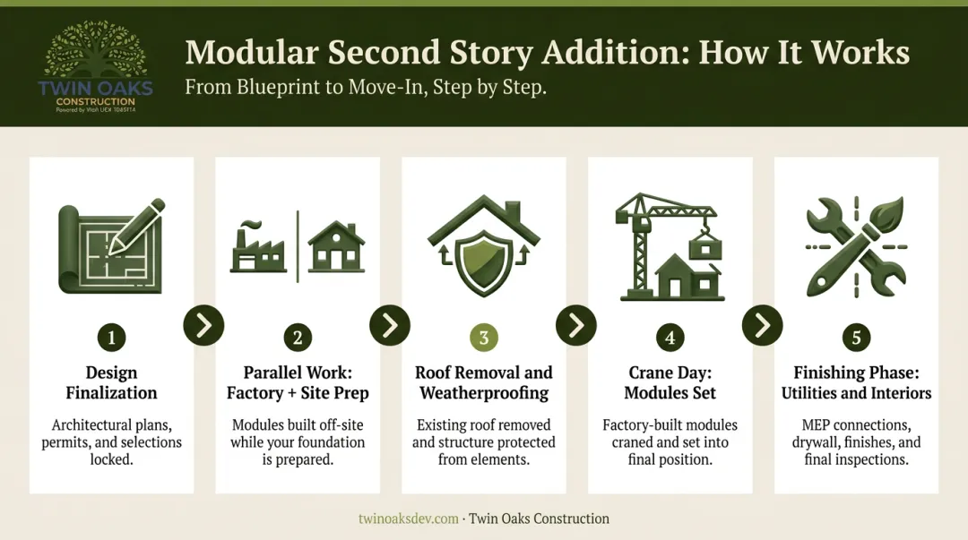5-step modular second story addition process from design to finishing