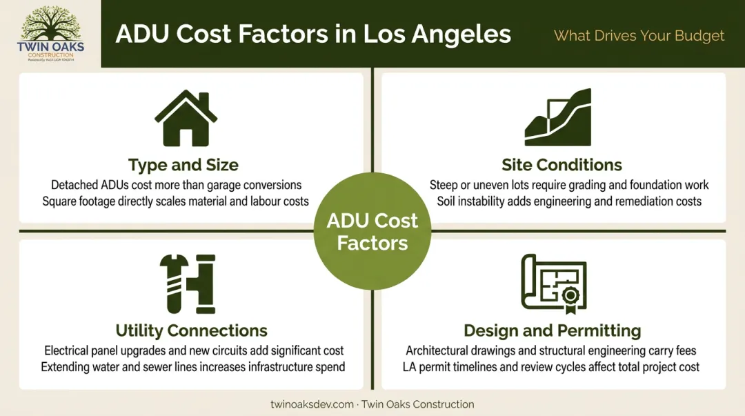 Los Angeles ADU construction cost drivers breakdown with four key contributing factors