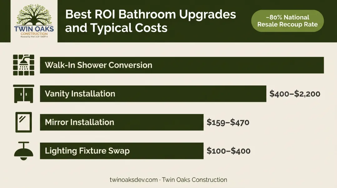 Bathroom ROI upgrade cost comparison vanity lighting mirror and walk-in shower