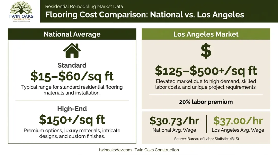National versus Los Angeles whole house remodel cost per square foot comparison
