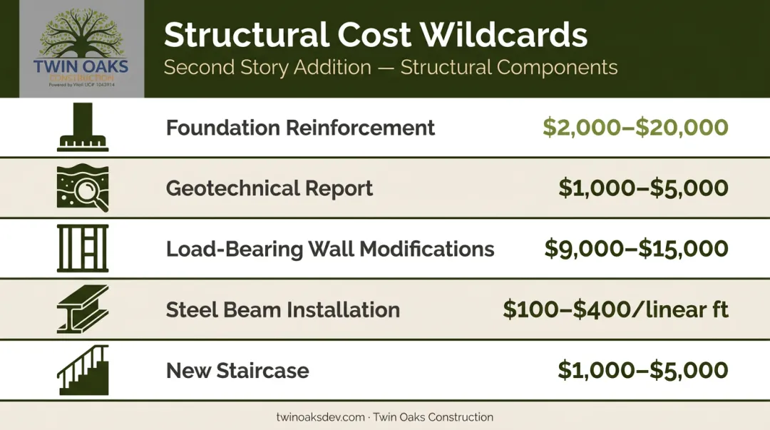 Second story addition structural cost breakdown with five key components