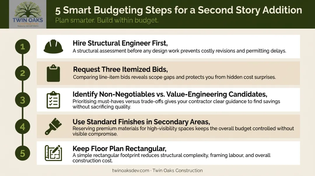 Five-step smart budgeting checklist for second story addition planning process