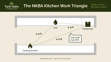 NKBA kitchen work triangle diagram showing sink stove and refrigerator placement