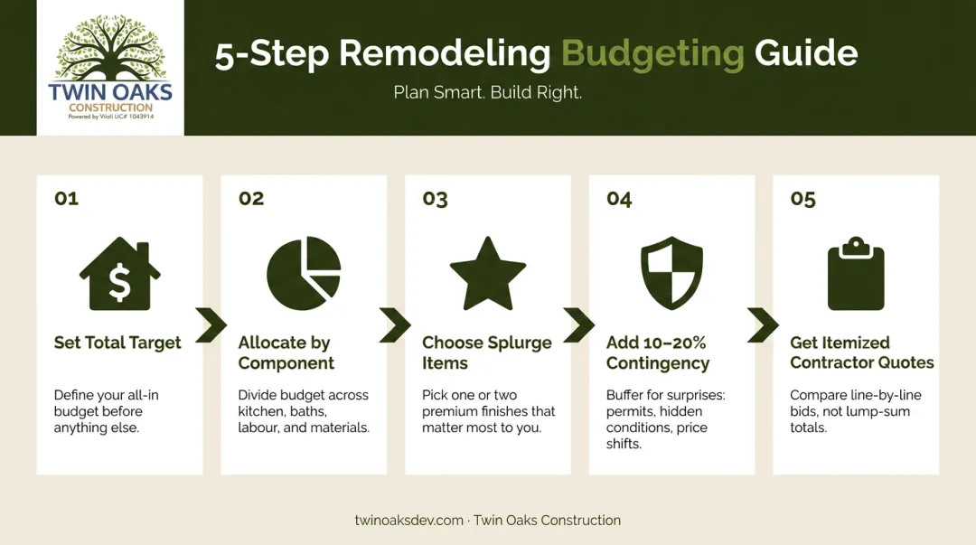 5-step kitchen remodel budgeting framework process flow diagram