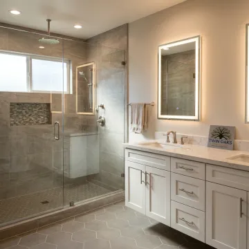 Beautiful remodeled bathroom with modern shower and vanity