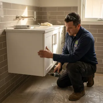 Bathroom remodeling contractor installing modern fixtures