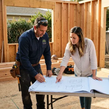 Contractor reviewing home addition plans