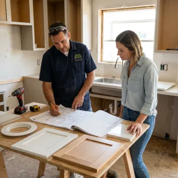 Contractor reviewing kitchen remodel plans