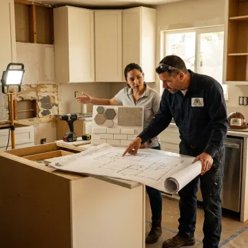 Remodeling team reviewing kitchen plans