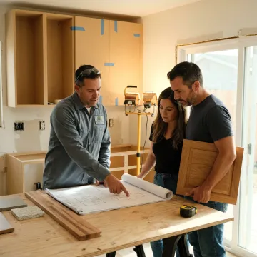 Contractor reviewing kitchen remodel plans