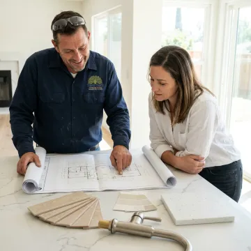 Contractor reviewing bathroom renovation plans