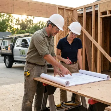 Contractor reviewing room addition plans