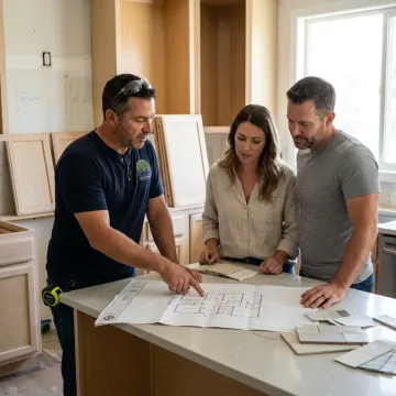 Home remodeling team reviewing renovation plans