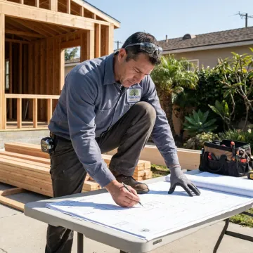 Design-build contractor reviewing plans at a Los Angeles home