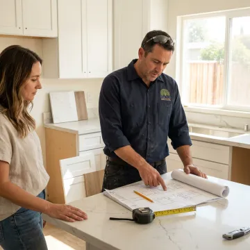 Kitchen remodeling contractor reviewing plans
