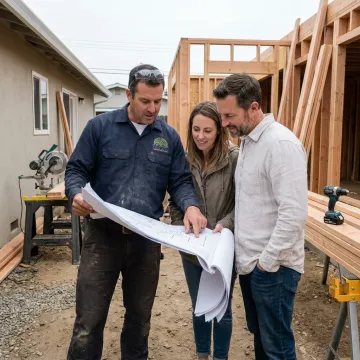 Contractor reviewing home addition plans