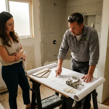 Bathroom contractor reviewing remodel plans