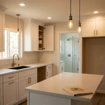 Modern remodeled kitchen and bathroom interior