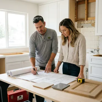 Contractor reviewing remodeling plans with homeowner