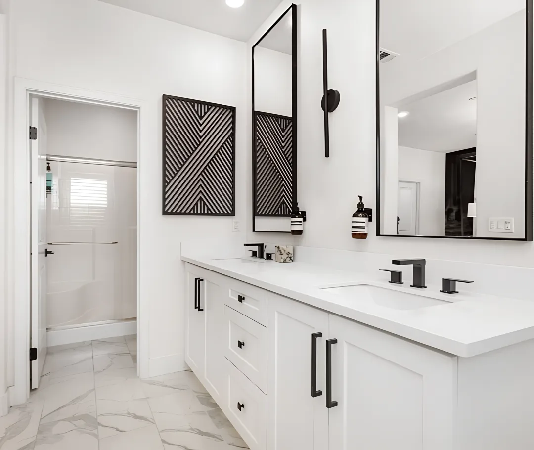 Remodeled bathroom with modern tile and fixtures