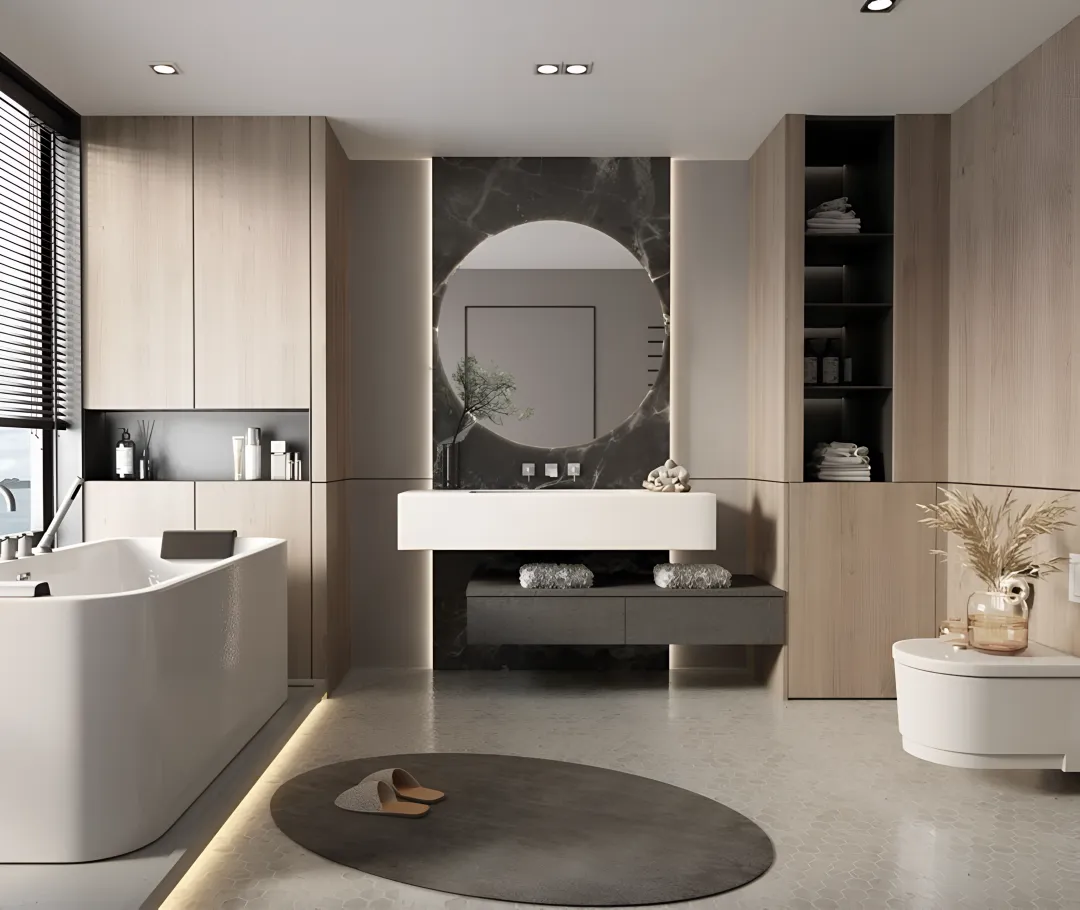 Modern remodeled kitchen and bathroom interior