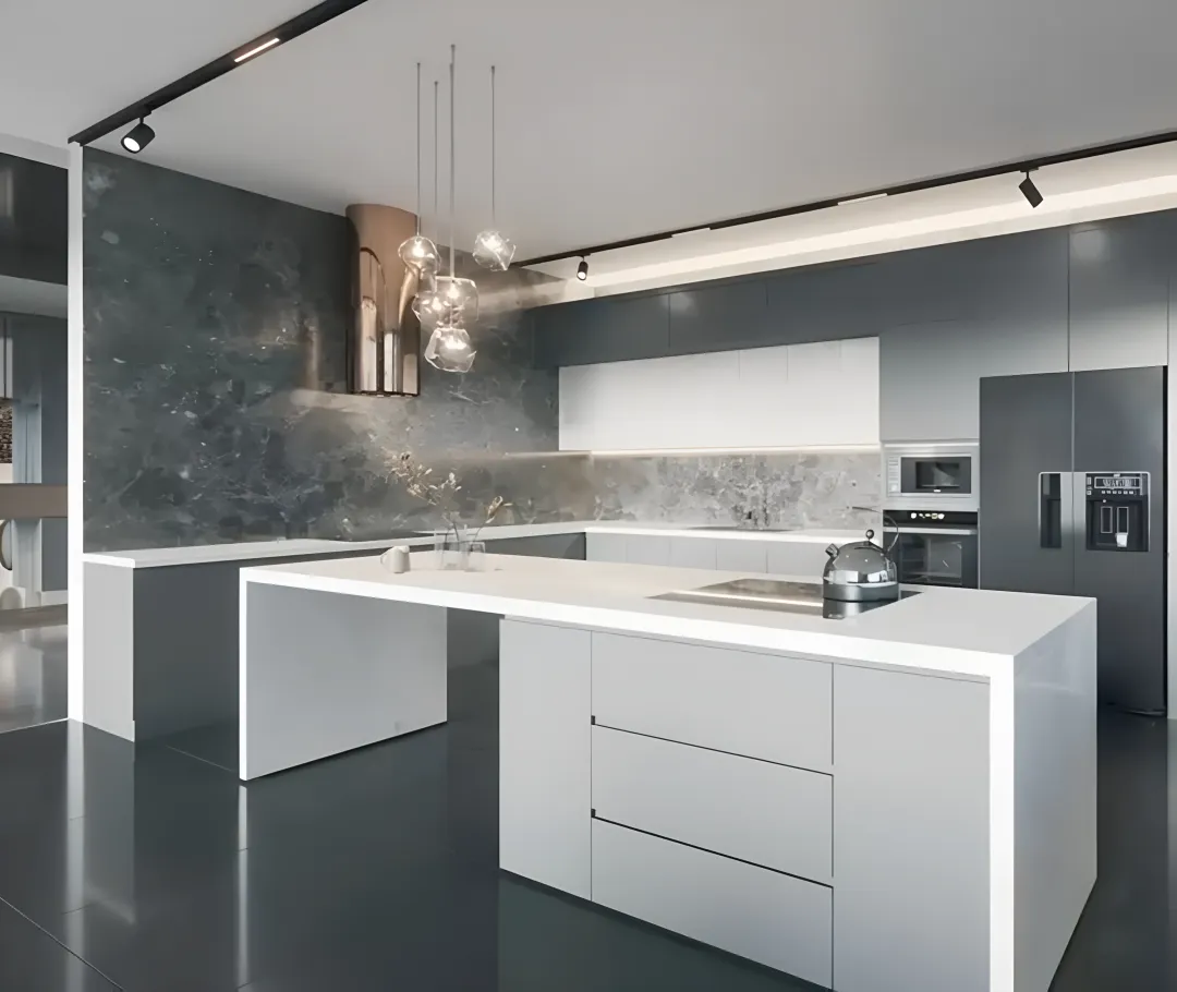Contractor reviewing renovation plans in a kitchen