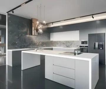 Contractor reviewing renovation plans in a kitchen