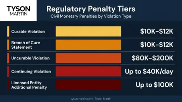 TRAIGA penalty tier structure from curable violations to continuing daily fines