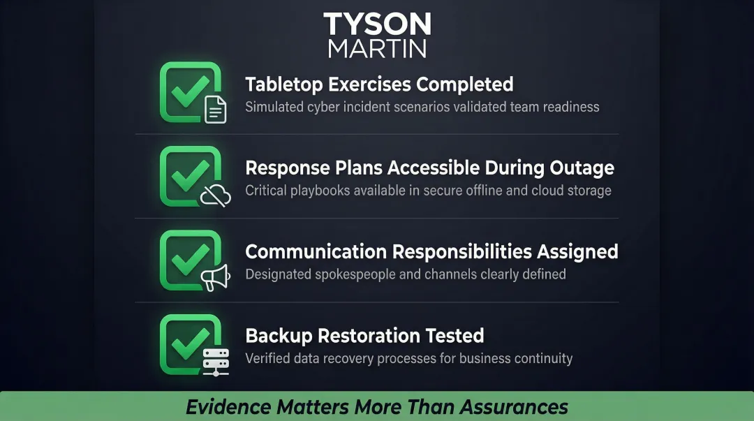 Board incident preparedness validation checklist with four critical readiness checkpoints