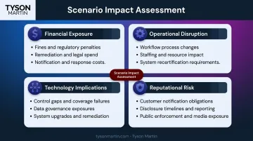 Four-dimension regulatory scenario impact assessment framework financial operational technology reputational