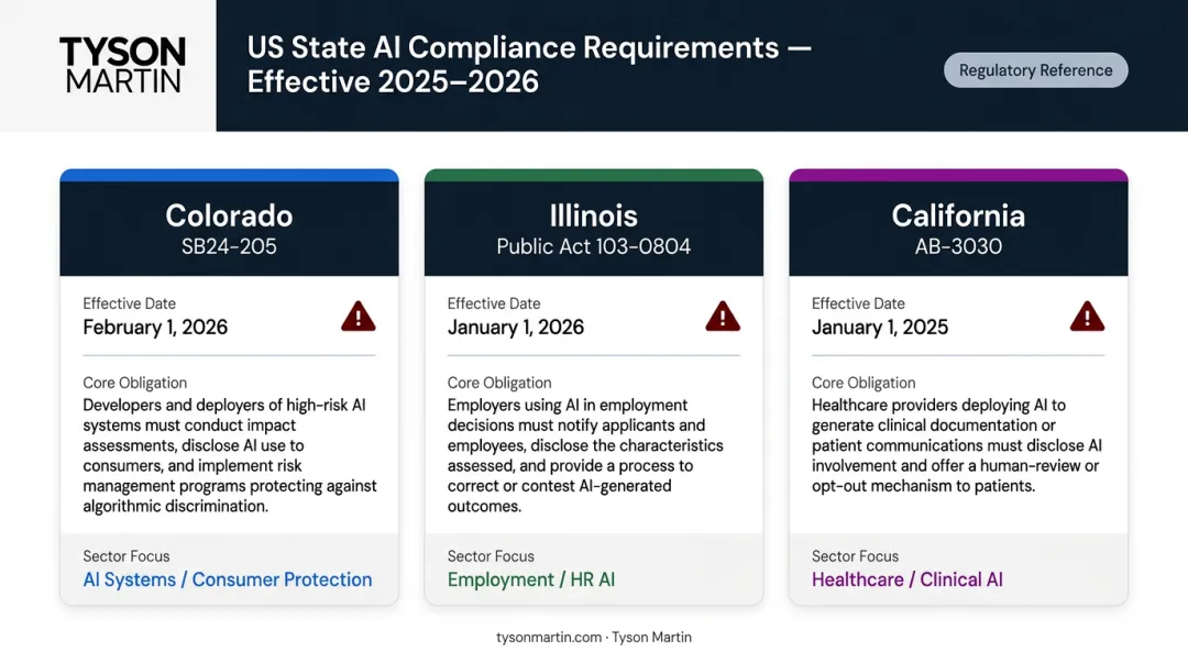 US state AI law compliance requirements comparison table for boards 2026