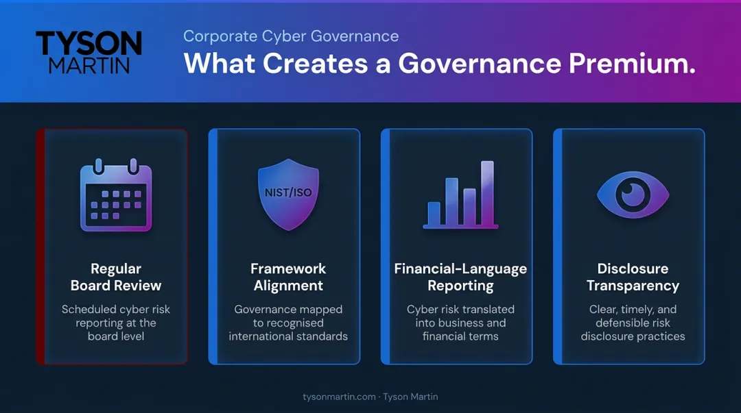 Four pillars of cyber governance premium driving enterprise value and investor confidence
