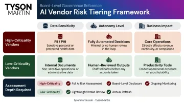 AI vendor tiering framework three-level criticality assessment criteria infographic