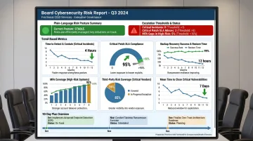 Fractional CISO board reporting dashboard showing risk posture and trend metrics