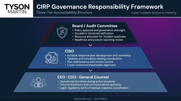 Board-level CIRP governance obligations across three organizational tiers comparison